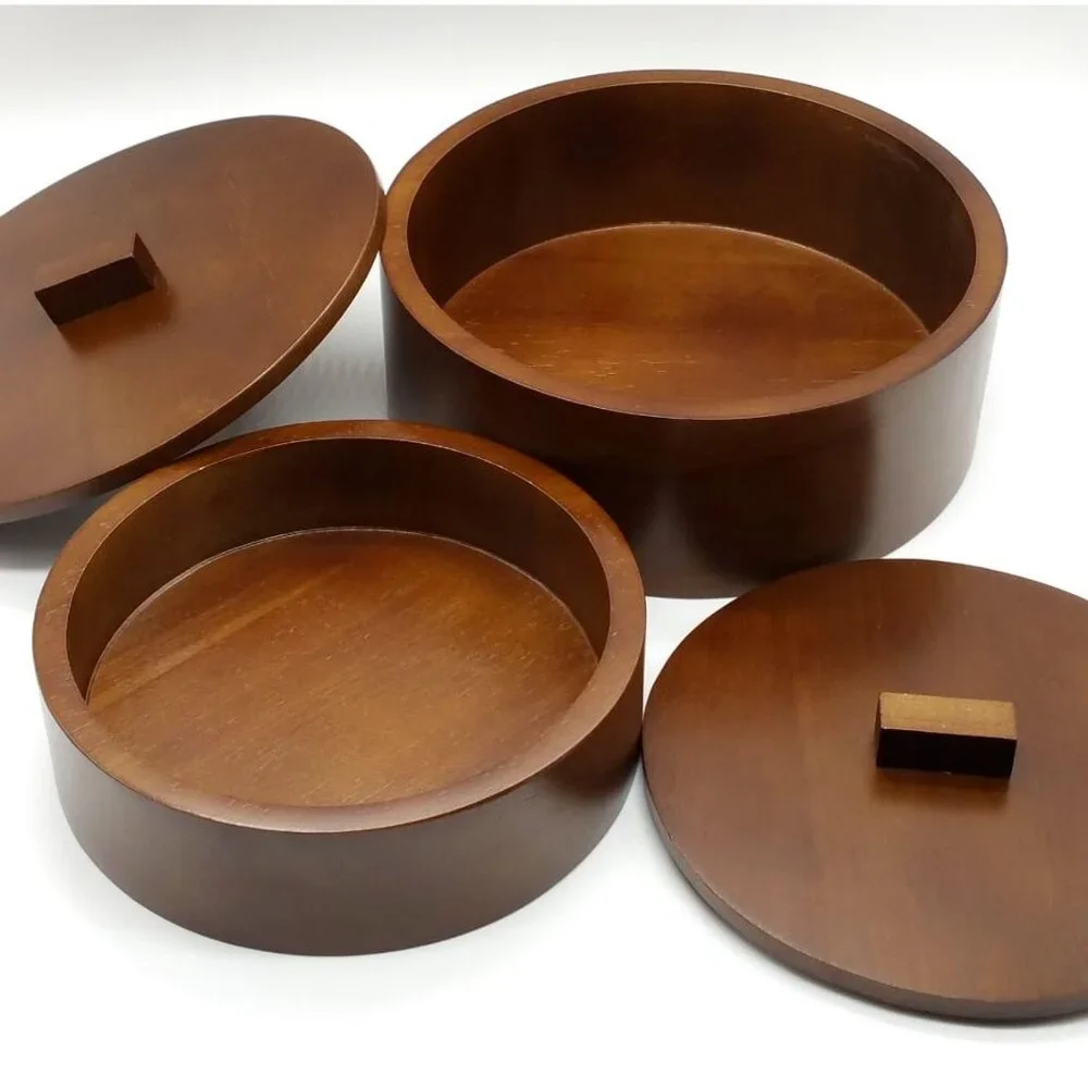 2 Stackable Natural Wood Boxes, Storage Trinkets Jewelry Décor